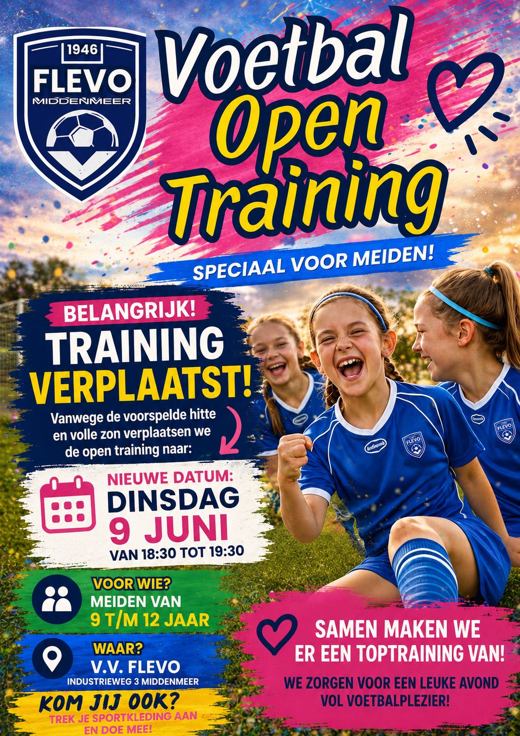 Extra open training voor meiden NIEUWE DATUM!